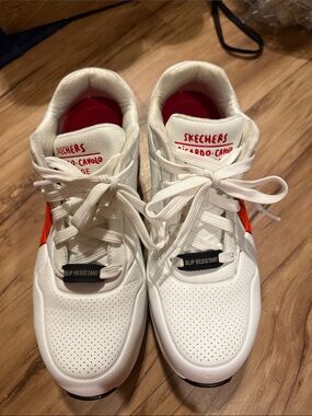 Skechers White Ricardo Cavolo Sneakers with Red Interior and Orange Side Accent